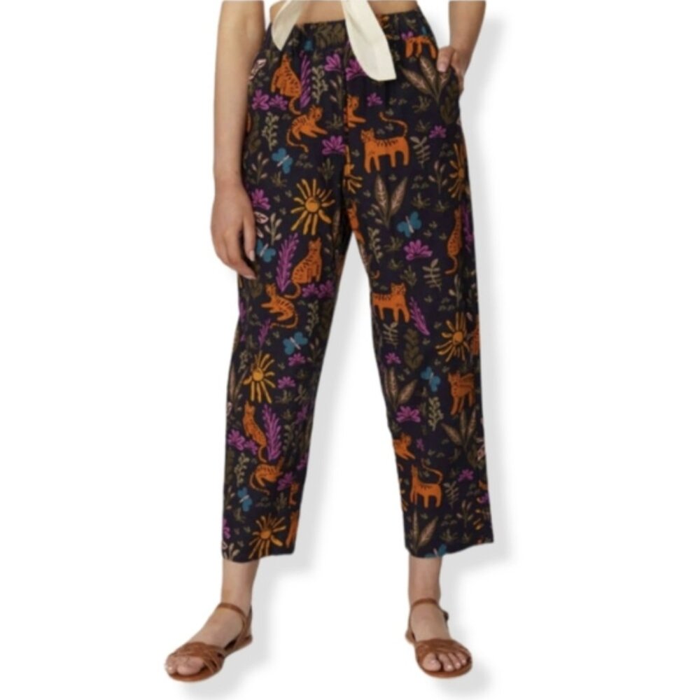 PRINCESS HIGHWAY X MODCLOTH Linen Blend Tiger Print Cropped Pull On Pants Size S - Picture 1 of 13